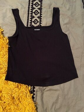 Old Navy Black Ribbed Square-Neck Crop Tank
